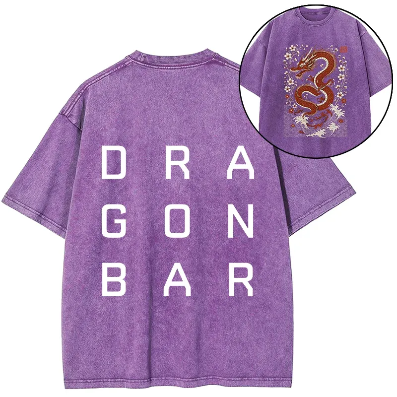 Tokyo-Tiger Japanese Red Dragon Front Back Washed T-Shirt