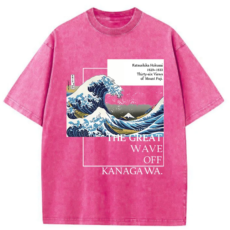 Tokyo-Tiger Japanese Ukiyoe Waves Washed T-Shirt