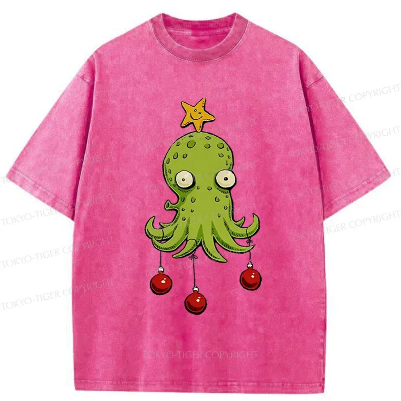 Tokyo-Tiger Christmas Tree Octopus Washed T-Shirt