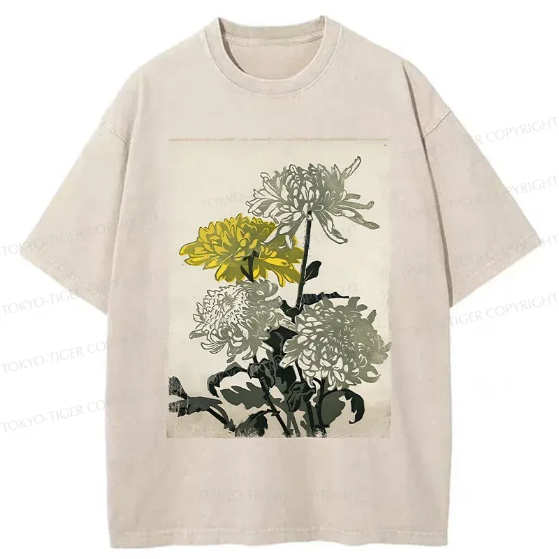 Tokyo-Tiger Japanese Chrysanthemum Washed T-Shirt