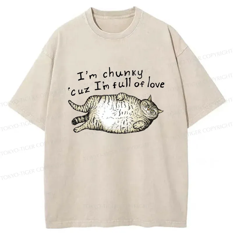 Tokyo-Tiger Fat Cat Funny Washed T-Shirt