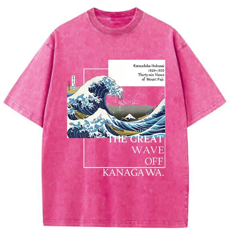 Tokyo-Tiger Japanese Ukiyoe Waves Washed T-Shirt