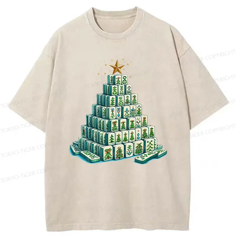 Tokyo-Tiger Christmas Mahjong Washed T-Shirt