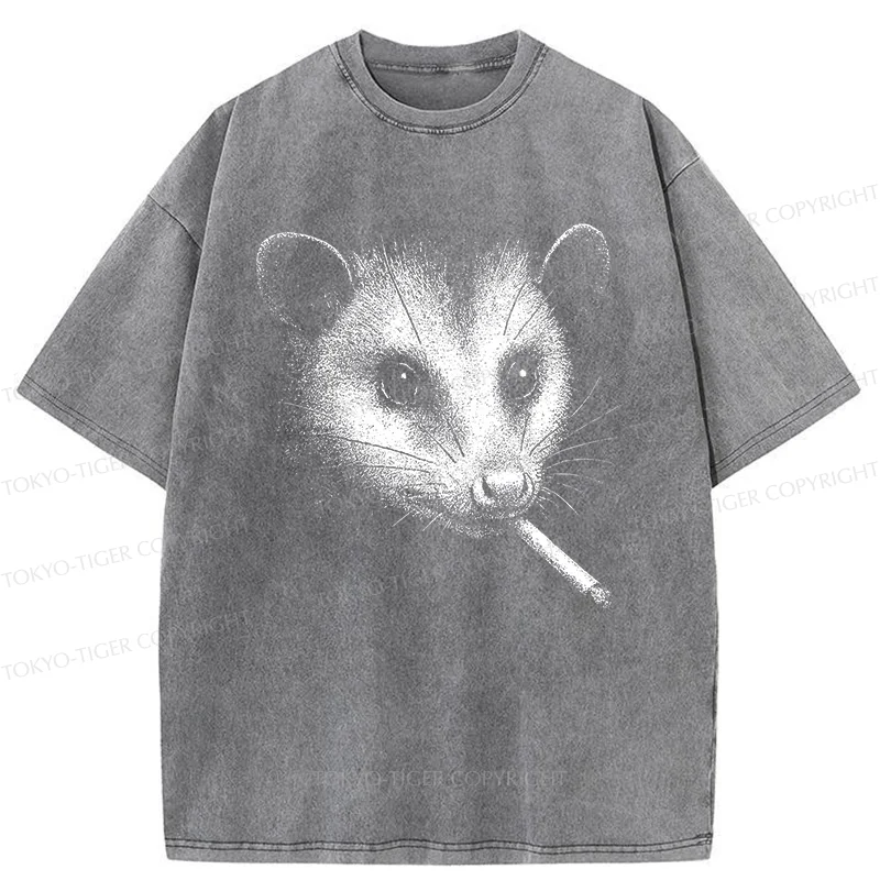 Tokyo-Tiger Possum Smoking Washed T-Shirt
