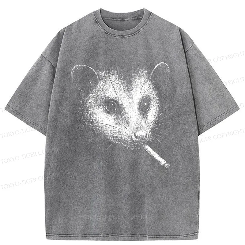 Tokyo-Tiger Possum Smoking Washed T-Shirt