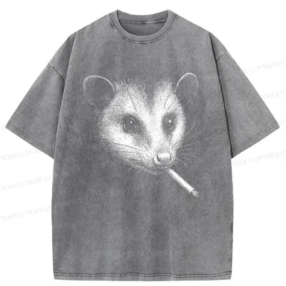 Tokyo-Tiger Possum Smoking Washed T-Shirt