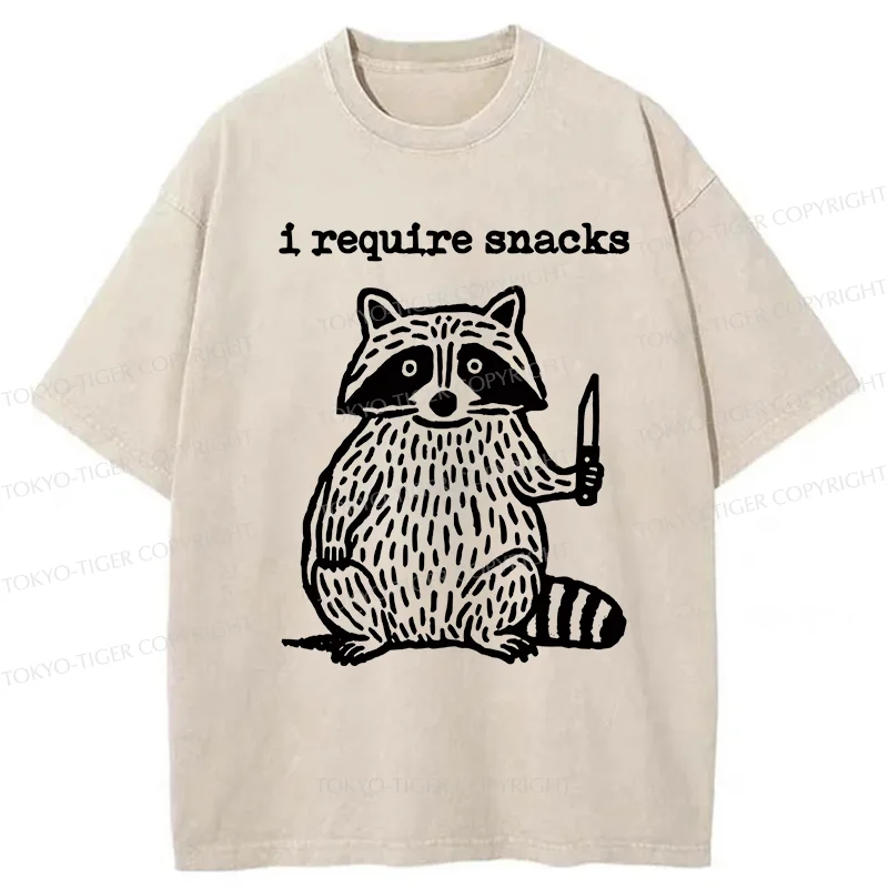 Tokyo-Tiger Silly Raccoon Needs Snacks Washed T-Shirt