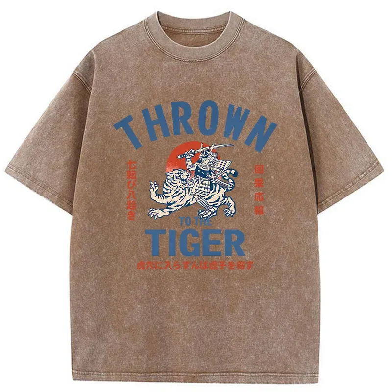 Tokyo-Tiger Japanese Traditional Proverb Washed T-Shirt