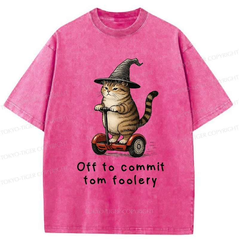 Tokyo-Tiger Orange Cat Riding Segway-style Washed T-Shirt
