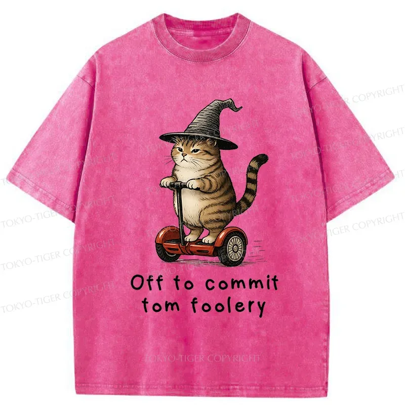 Tokyo-Tiger Orange Cat Riding Segway-style Washed T-Shirt