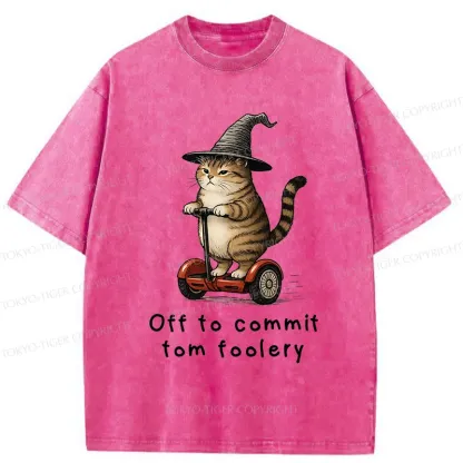 Tokyo-Tiger Orange Cat Riding Segway-style Washed T-Shirt