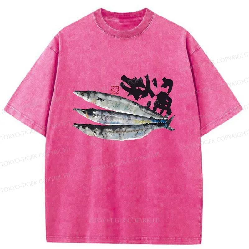 Tokyo-Tiger Pacific Saury Washed T-Shirt Sale