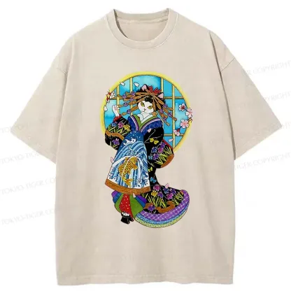 Tokyo-Tiger Geisha Cat Washed T-Shirt