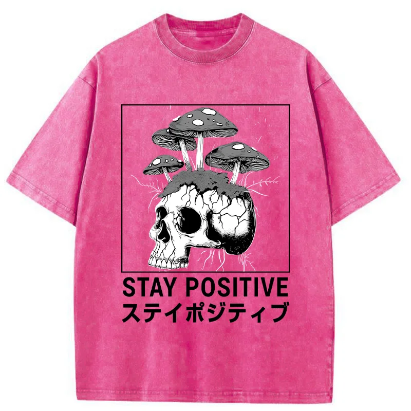 Tokyo-Tiger Stay Positive Funny Washed T-Shirt