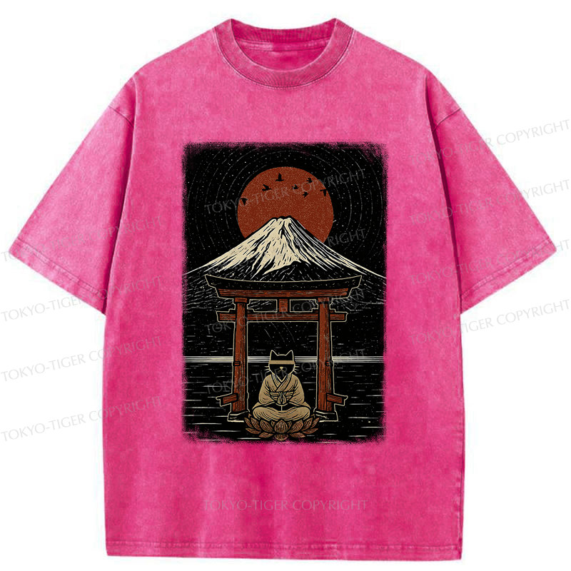 Tokyo-Tiger Samurai Cat In Meditation Washed T-Shirt