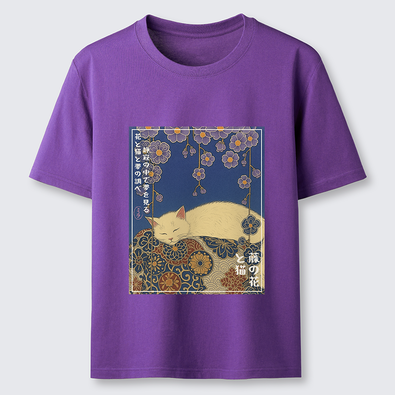 Tokyo-Tiger Ukiyoe Wisteria Flowers and Cats Classic T-Shirt