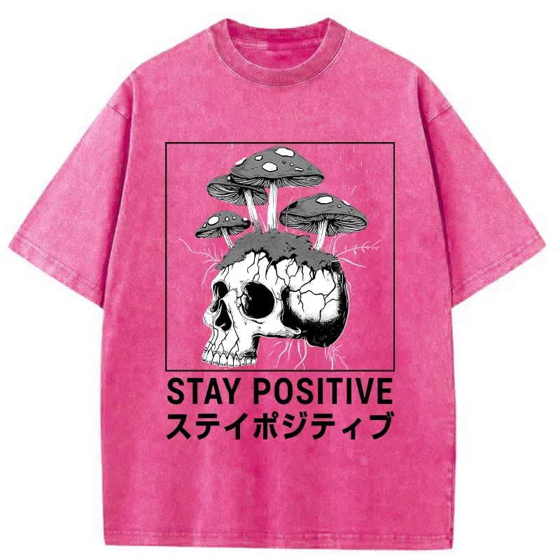 Tokyo-Tiger Stay Positive Funny Washed T-Shirt