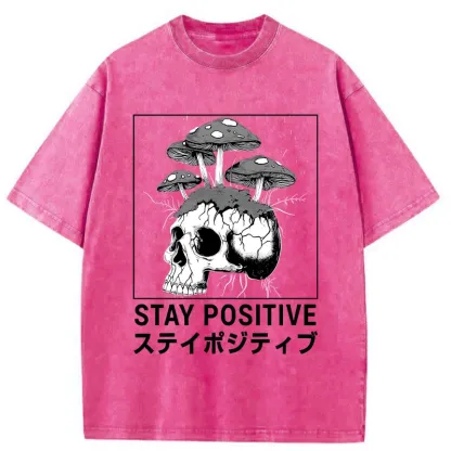 Tokyo-Tiger Stay Positive Funny Washed T-Shirt