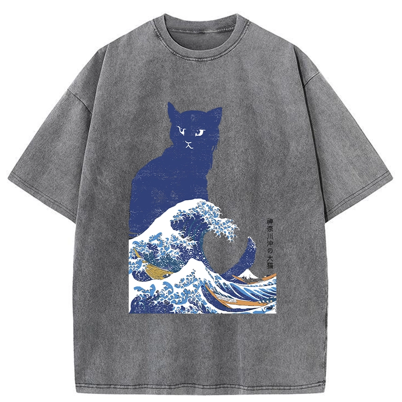 Tokyo-Tiger The Great Wave Off Cat Washed T-Shirt