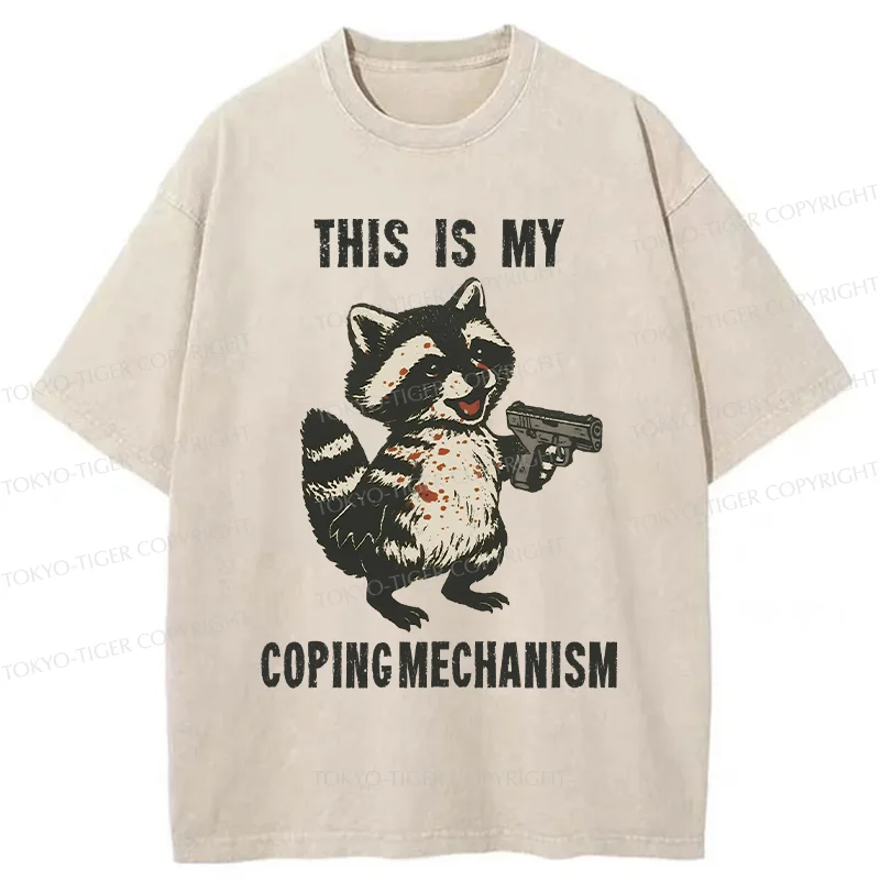 Tokyo-Tiger Raccoon Coping Mechanism Washed T-Shirt