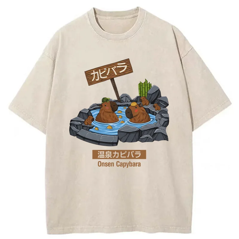 Tokyo-Tiger Onsen Capybara Washed T-Shirt