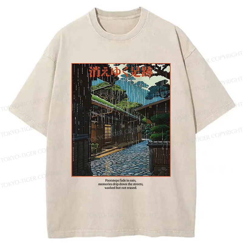 Tokyo-Tiger Courtyard In The Rain Washed T-Shirt