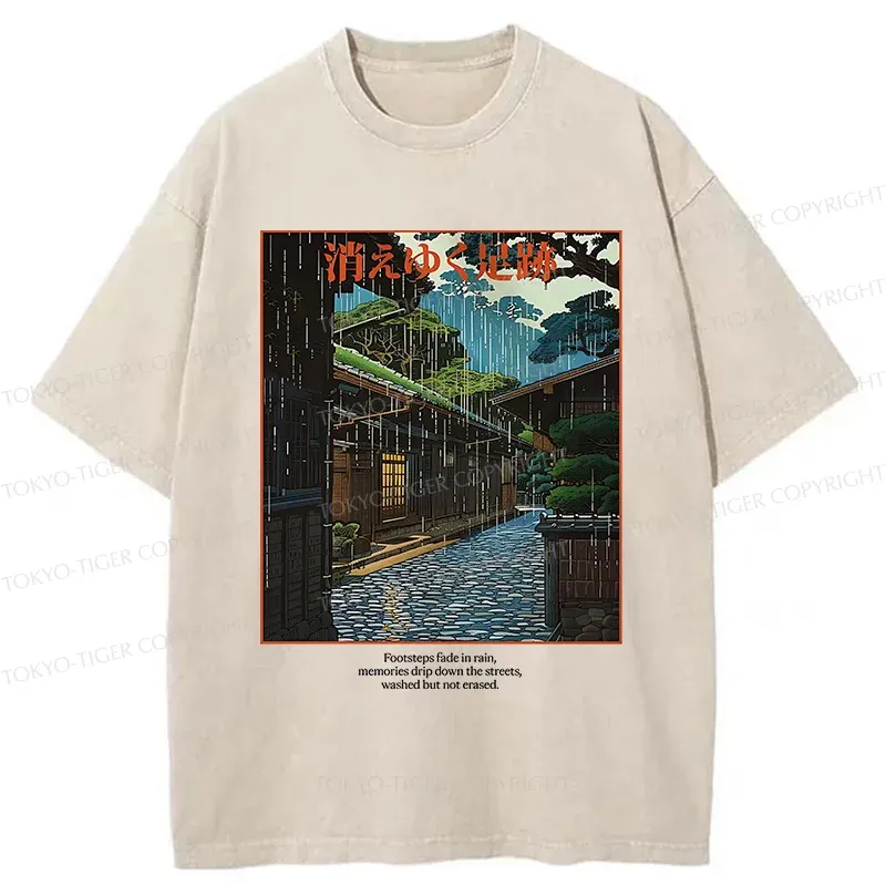 Tokyo-Tiger Courtyard In The Rain Washed T-Shirt