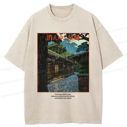 Tokyo-Tiger Courtyard In The Rain Washed T-Shirt