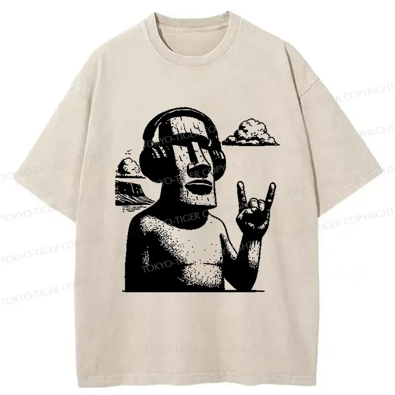 Tokyo-Tiger Rock Easter Island Statues Washed T-Shirt