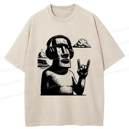 Tokyo-Tiger Rock Easter Island Statues Washed T-Shirt