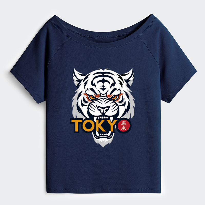 Tokyo-Tiger Logo Off Shoulder T-Shirt