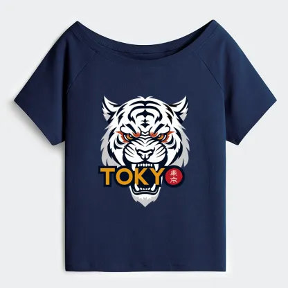 Tokyo-Tiger Logo Off Shoulder T-Shirt