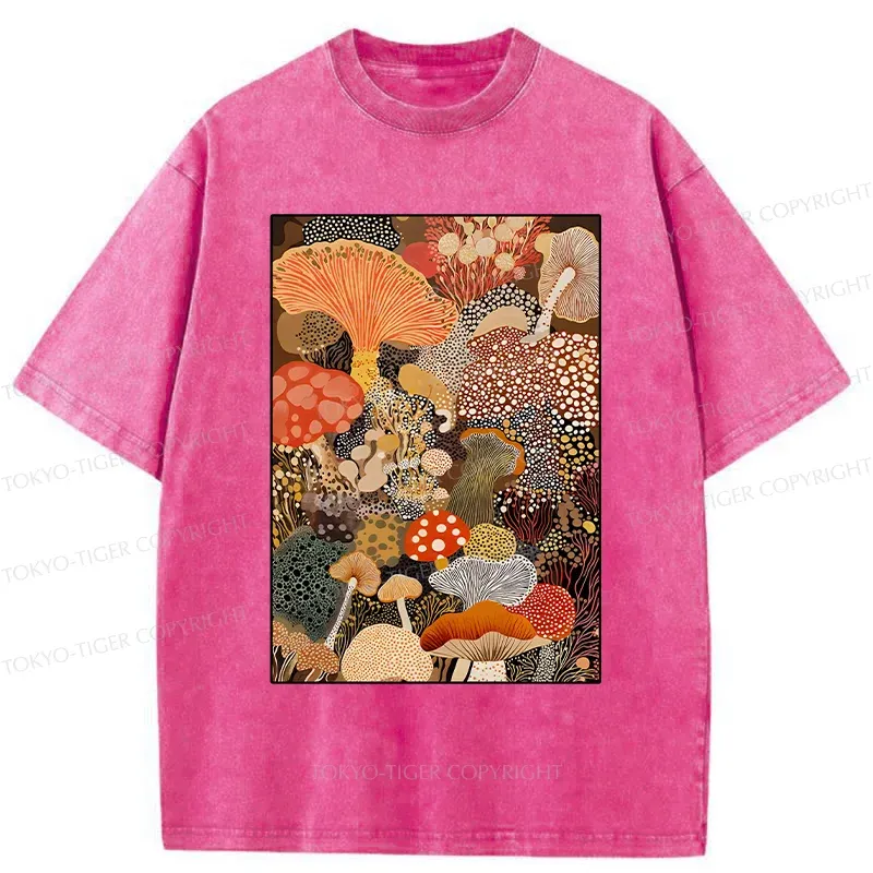 Tokyo-Tiger Psychedelic Mushroom Paintings Washed T-Shirt