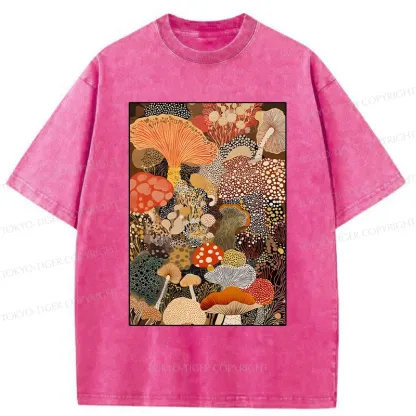 Tokyo-Tiger Psychedelic Mushroom Paintings Washed T-Shirt