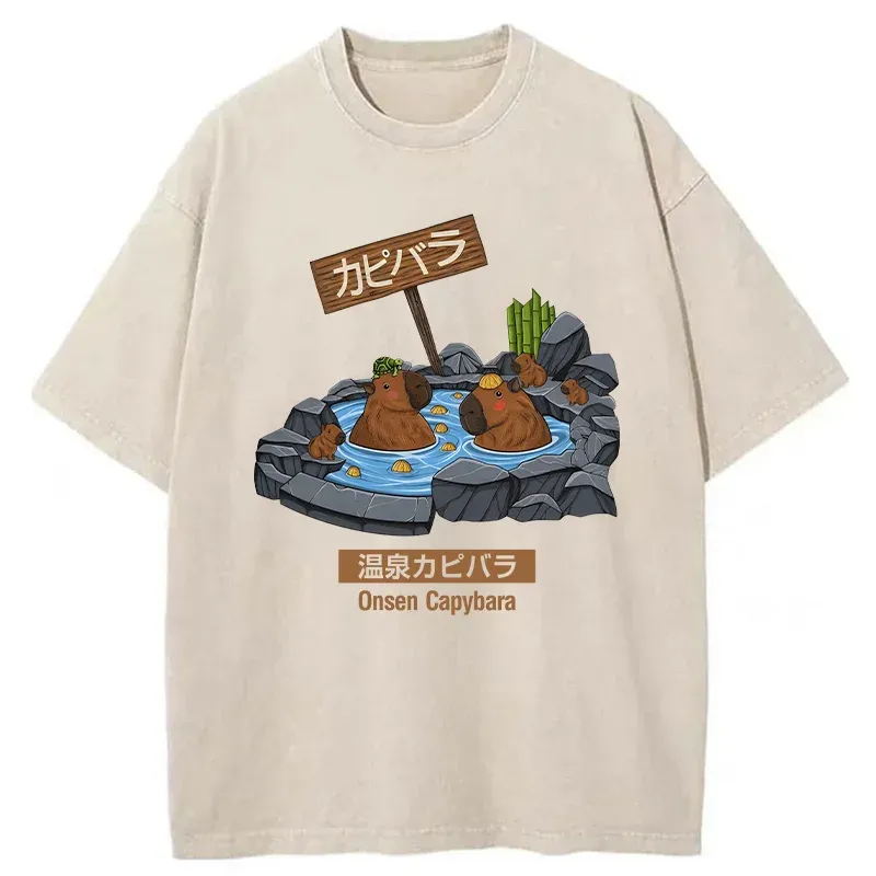 Tokyo-Tiger Onsen Capybara Washed T-Shirt