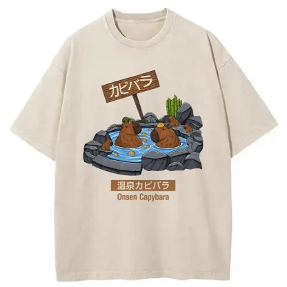 Tokyo-Tiger Onsen Capybara Washed T-Shirt
