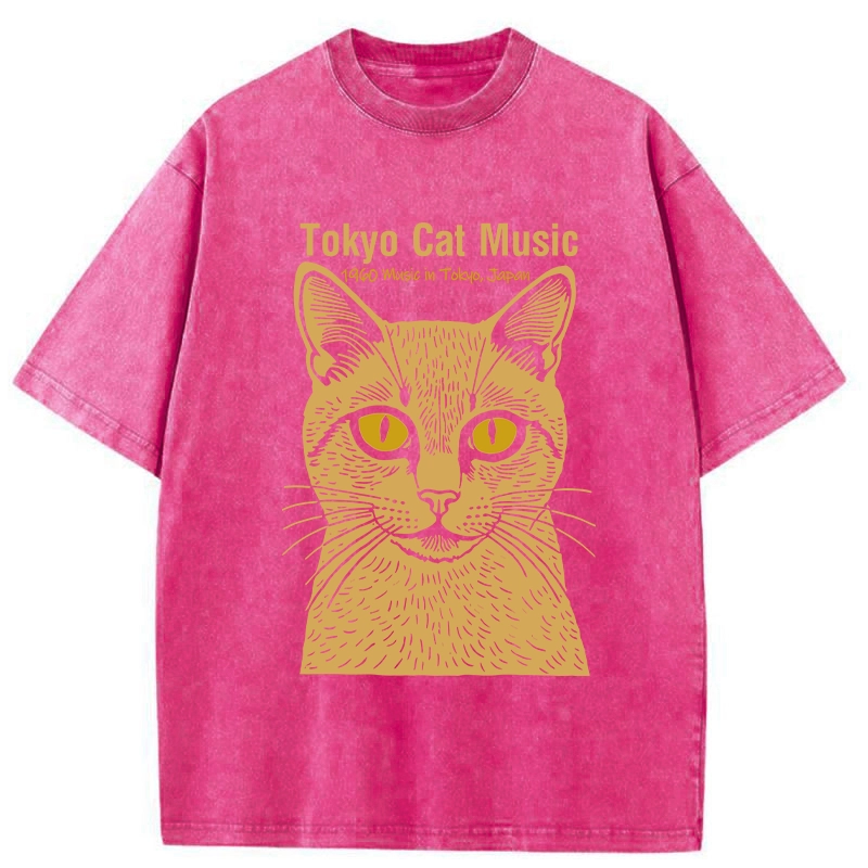 Tokyo-Tiger Tokyo Cat Music Washed T-Shirt