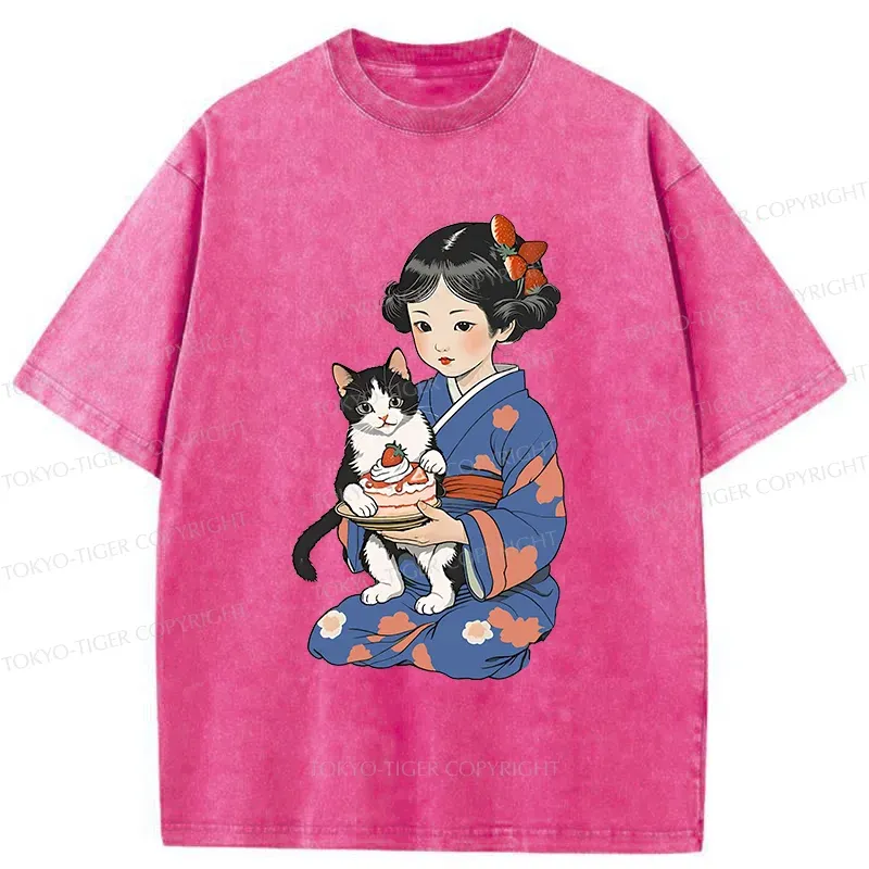 Tokyo-Tiger Japanese Child Holding A Cat Washed T-Shirt