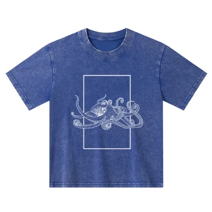 Tokyo-Tiger Japanese Giant Octopus Kids Washed T-Shirt