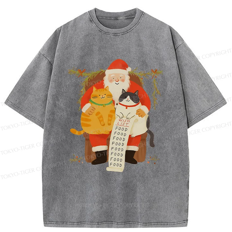 Tokyo-Tiger Santa Claus And Cats Washed T-Shirt