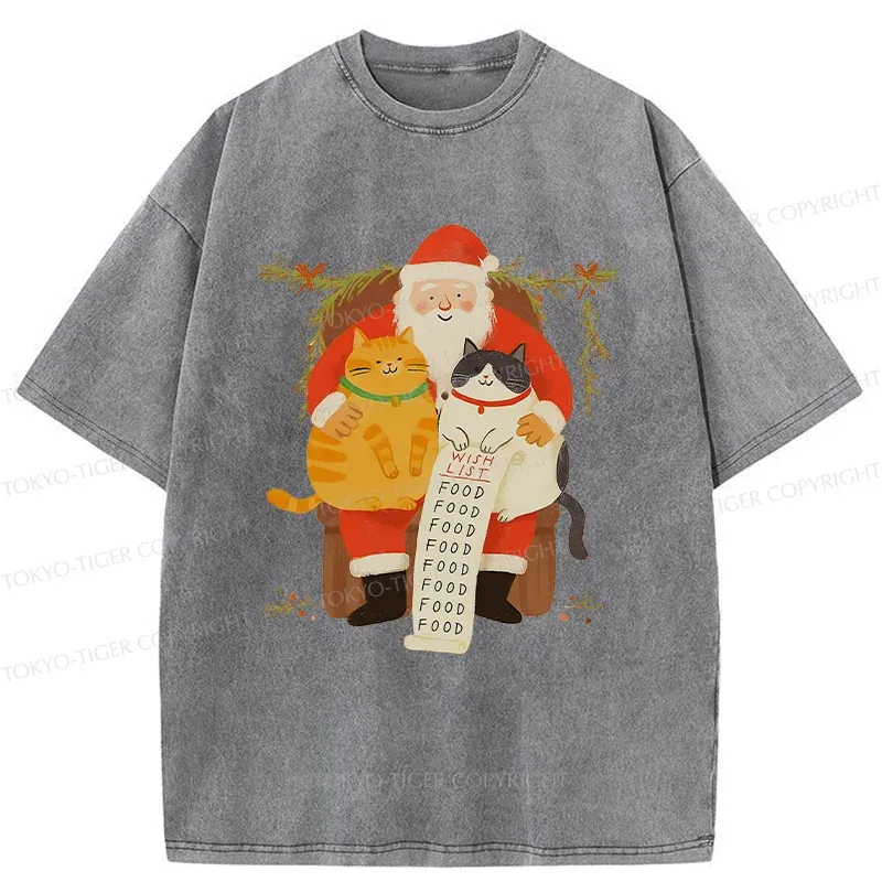 Tokyo-Tiger Santa Claus And Cats Washed T-Shirt