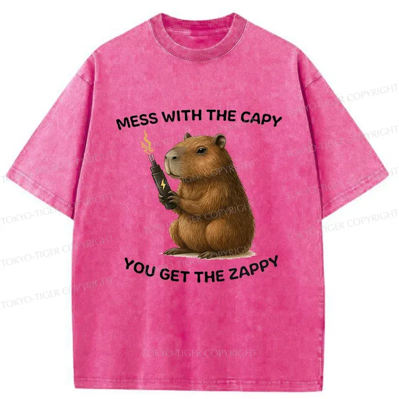 Tokyo-Tiger Capybara Is Electrified Washed T-Shirt