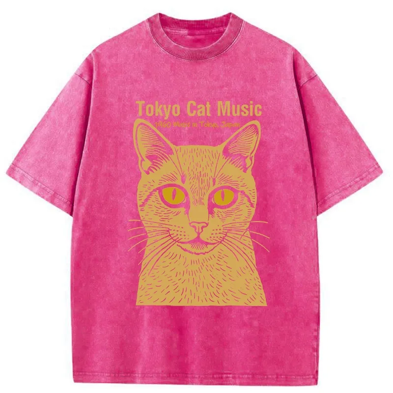Tokyo-Tiger Tokyo Cat Music Washed T-Shirt