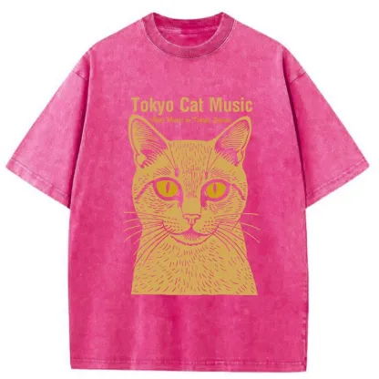 Tokyo-Tiger Tokyo Cat Music Washed T-Shirt