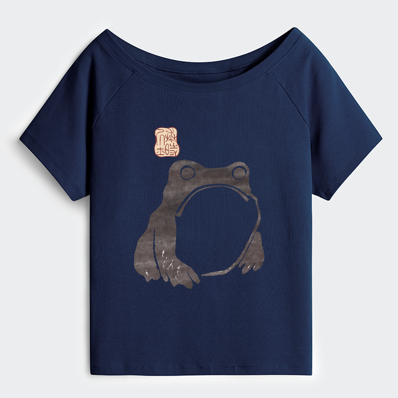 Tokyo-Tiger Matsumoto Hoji Woodblock Print Frog Off Shoulder T-Shirt