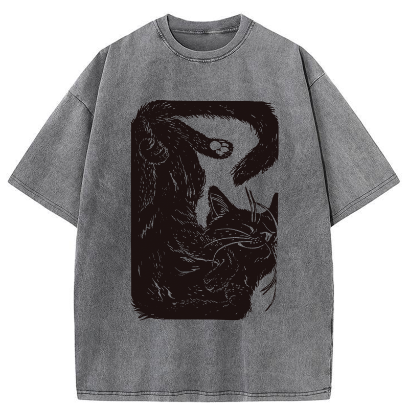 Tokyo-Tiger Funny Sleeping Cat Washed T-Shirt