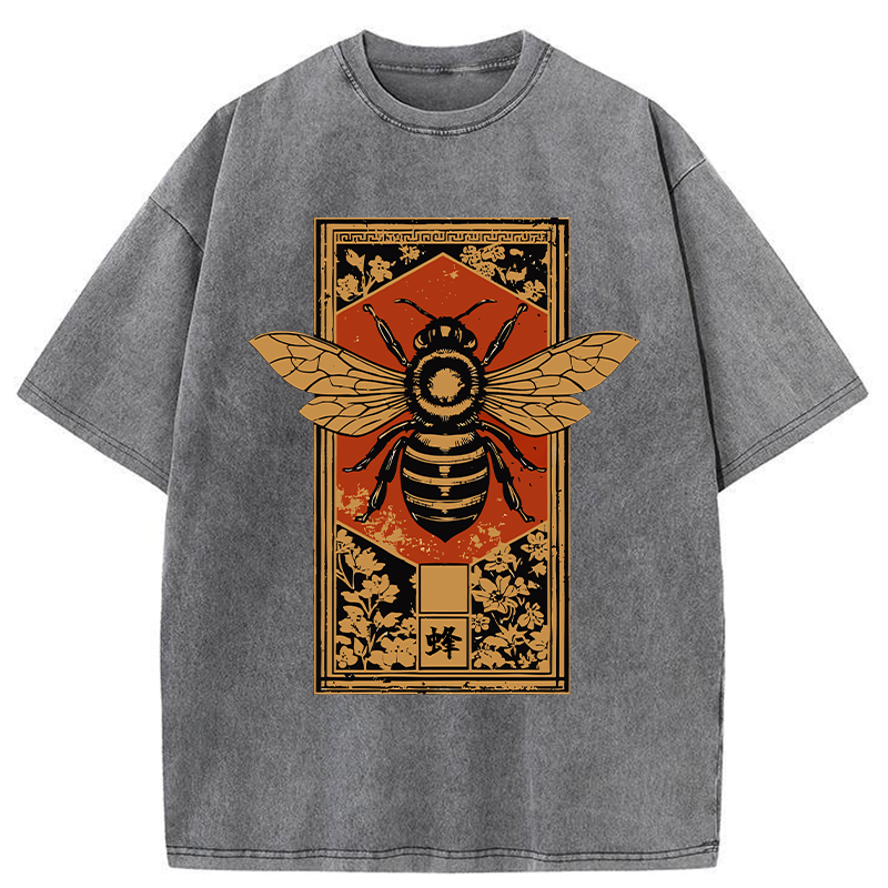 Tokyo-Tiger Tokyo-Tiger Japanese Bee Art Washed T-Shirt Washed T-Shirt