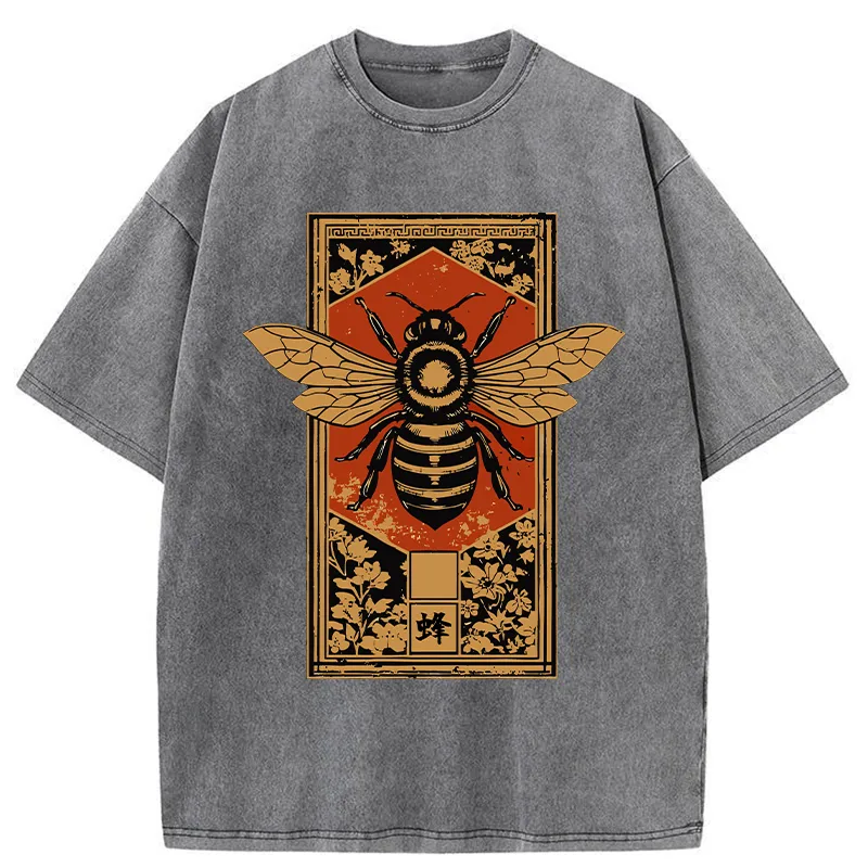 Tokyo-Tiger Tokyo-Tiger Japanese Bee Art Washed T-Shirt Washed T-Shirt