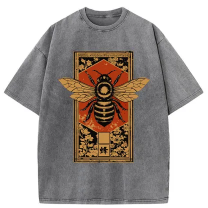 Tokyo-Tiger Tokyo-Tiger Japanese Bee Art Washed T-Shirt Washed T-Shirt
