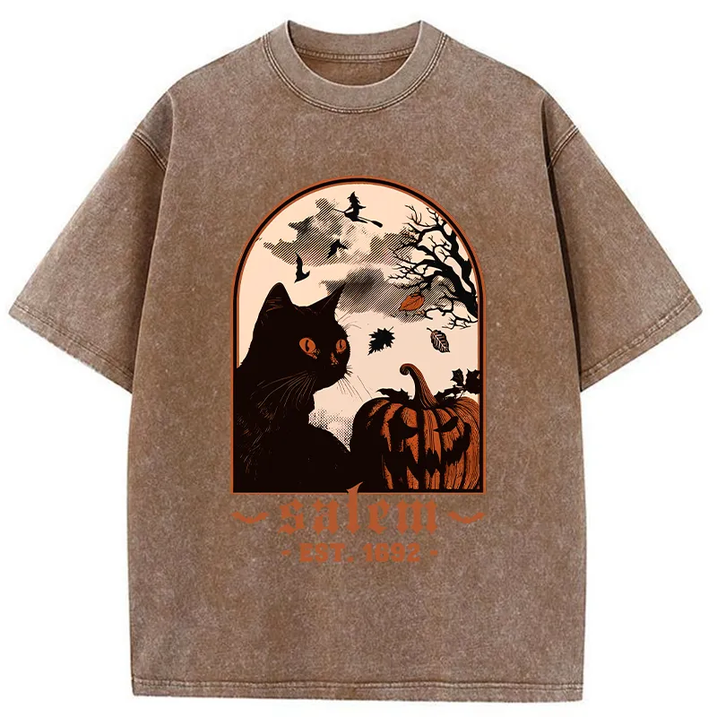Tokyo-Tiger Halloween Black Cat Washed T-Shirt